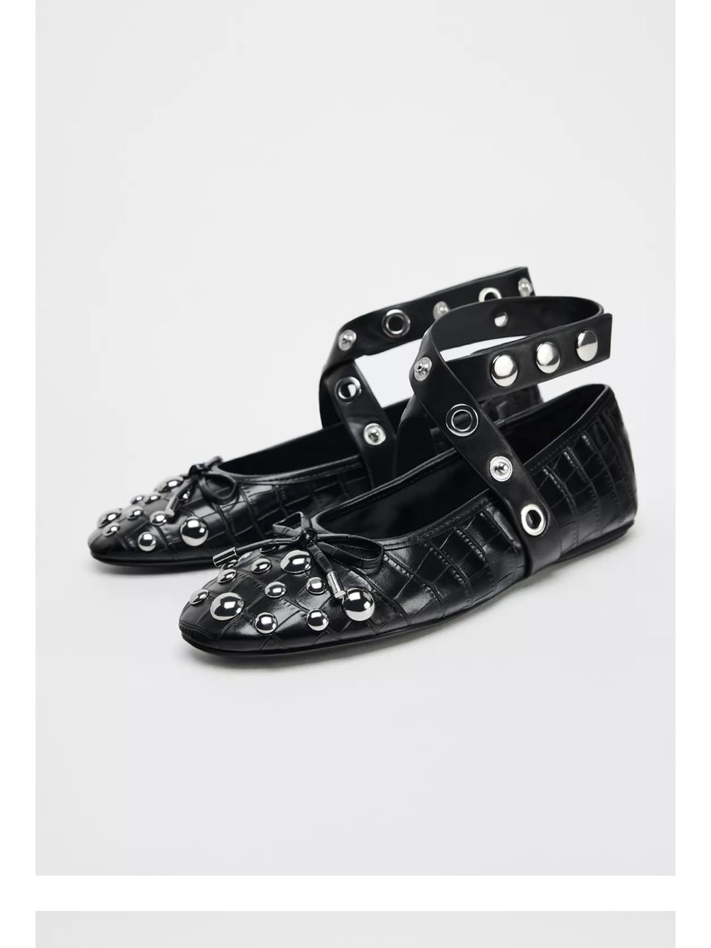 Zara Black Studded Crisscross Mary Jane Flats